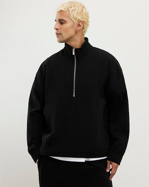 River Island Mens Sweatshirt Black Regular Fit Corduroy Funnel
