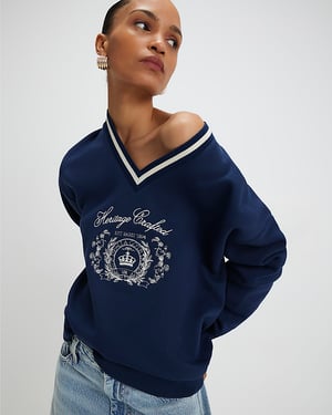 River Island Womens Sweatshirt Navy Long Sleeve Heritage Crest