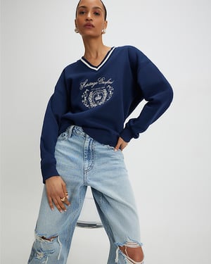 River Island Womens Sweatshirt Navy Long Sleeve Heritage Crest