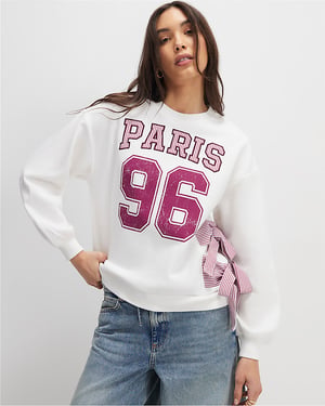River Island Womens Sweatshirt Cream Long Sleeve Paris Bow