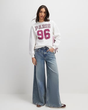 River Island Womens Sweatshirt Cream Long Sleeve Paris Bow