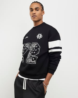 River Island Mens Sweatshirt Black Oversized Fit Bandana