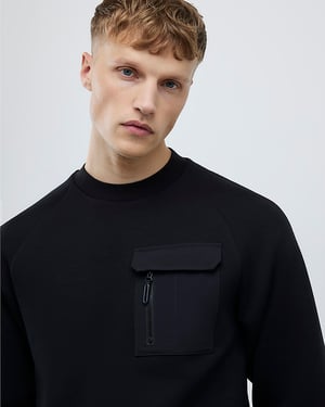 River Island Mens Sweatshirt Black Slim Fit Nylon Hybrid