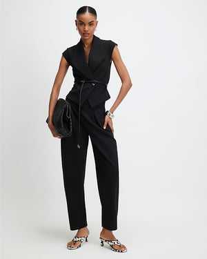 River Island Womens Tapered Trousers Black Pleated