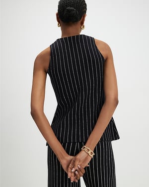 River Island Womens Waistcoat Black Pinstripe Longline