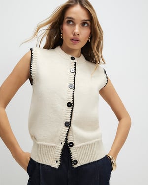 River Island Womens Waistcoat Cream Knitted Tie Neck