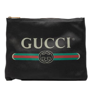 Begagnad Medium Läder Logo Portfolio Clutch