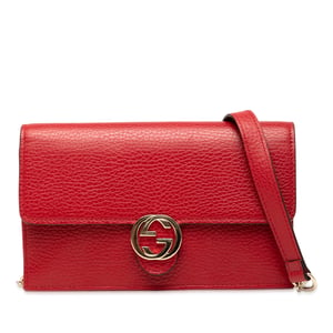 Pre-owned Leather Interlocking G Dollar Wallet On Chain