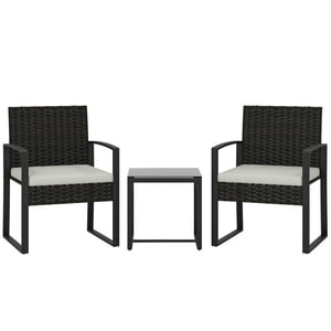 4goodz Rotan tuinset 3-delig afneembare zitkussen en tafel zwart/creme