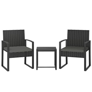 4goodz Rotan tuinset 3-delig afneembare zitkussen en tafel zwart/
