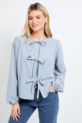 Tie Front Blouson Sleeve Blouse