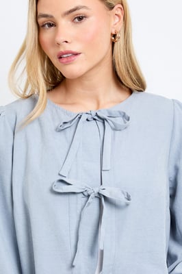 Tie Front Blouson Sleeve Blouse