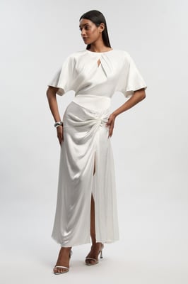 Satin Back Crepe Twist Detail Woven Midaxi Dress