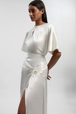 Satin Back Crepe Twist Detail Woven Midaxi Dress