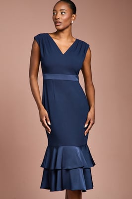 Satin Back Crepe Dress With Peplum