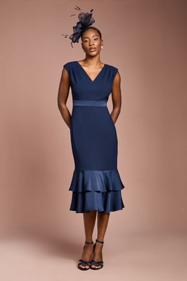 Satin Back Crepe Dress With Peplum