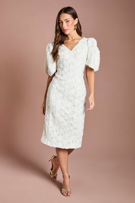 Floral Pleated Sleeve Pencil Dress