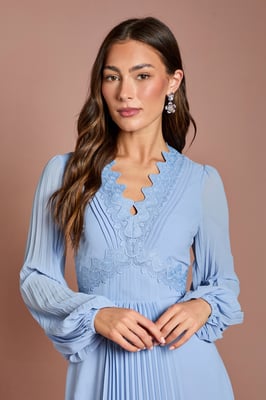 Pleat Detail Lace Trim Maxi Dress