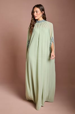 Chiffon Cape Style Sequin Maxi Dress