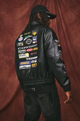 Boxy Fit PU Rodeo Applique Badge Varsity Bomber Jacket
