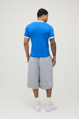 Blue Regular Print Raw Hem Ringer T-Shirt