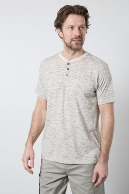Mid Grey Short Sleeve Slub Grandad Neck T-Shirt