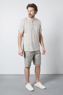 Mid Grey Short Sleeve Slub Grandad Neck T-Shirt