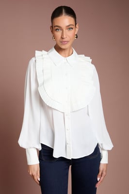 Cotton Poplin Ruffle Shirt