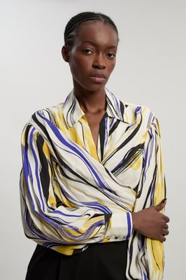 Brush Stroke Print Twill Woven Wrap Shirt