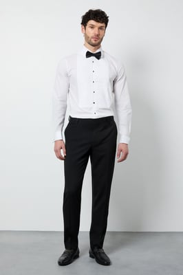 White Pleat Front Skinny Fit Long Sleeve Dress Shirt