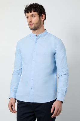 Light Blue Oxford Grandad Long Sleeve Shirt