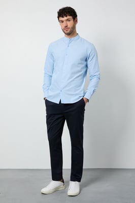 Light Blue Oxford Grandad Long Sleeve Shirt