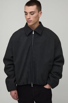 Boxy Fit Textured PU Zebra Elasticated Hem Harrington Jacket