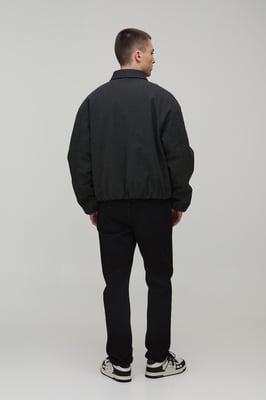 Boxy Fit Textured PU Zebra Elasticated Hem Harrington Jacket