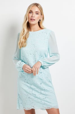 Petite Lace Chiffon Cowl Back Shift Dress
