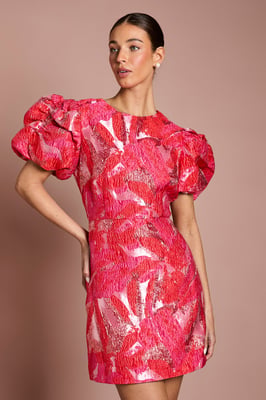 Jacquard Button Detail Mini Dress
