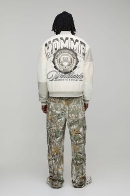 Tall Melton & PU Mixed Fabric Embellished Varsity Jacket