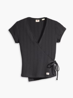 Womens Caviar Dry Goods Pointelle Wrap T-Shirt