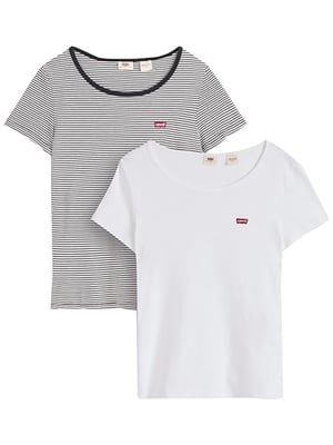 Womens White Annalise Stripe 2 Pack Crew Neck T-Shirt