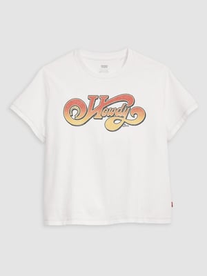 Womens Groovy Howdy Bright White Graphic Print Classic T-Shirt
