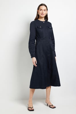 Utility Pocket Collarless Shirt Dress