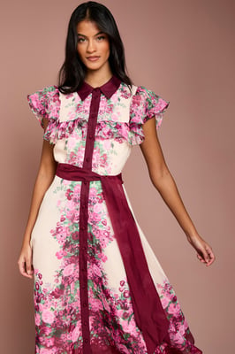 Petite Placement Print Frill Midi Dress