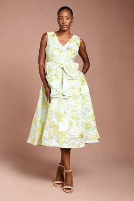 Bow Front Jacquard Midi Dress