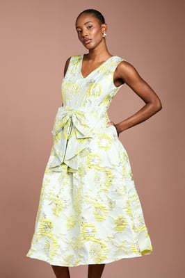 Bow Front Jacquard Midi Dress