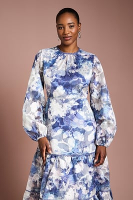 Printed Satin Jacquard Volume Dress