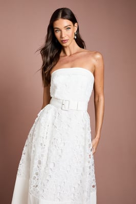 Bandeau Belted Lace Midi Dress