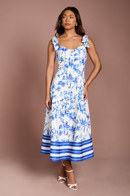 Cotton Twill Panelled Fit And Flare Midi Dress