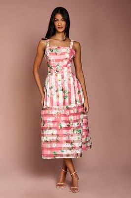 Petite Printed Floral Burnout Organza Midi Dress