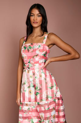Petite Printed Floral Burnout Organza Midi Dress