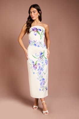 Placement Print Floral Bandeau Pencil Maxi Dress